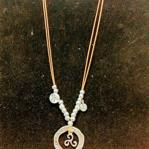 Suede Boho Long Silver Necklace